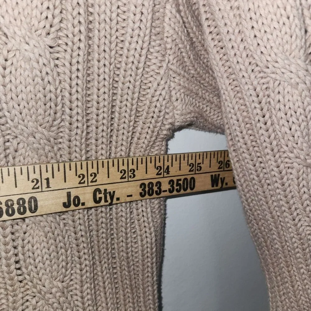 Enyce Vintage Cable Knit Tan Sweater with Black Lettering LARGE